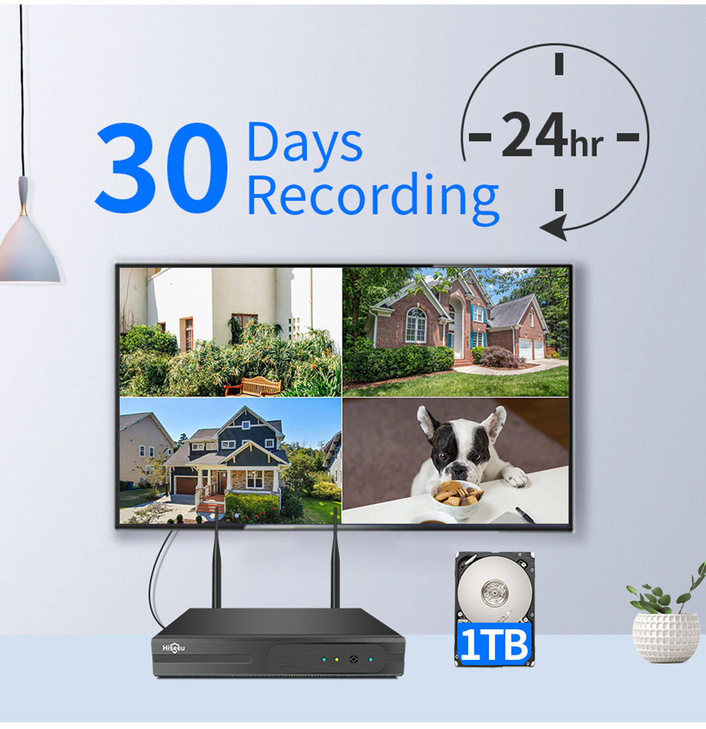 Hiseeu Wireless 8CH 4PCS 3MP Two-Way Audio Security Outdoor & Bullet WIFI IP Cameras