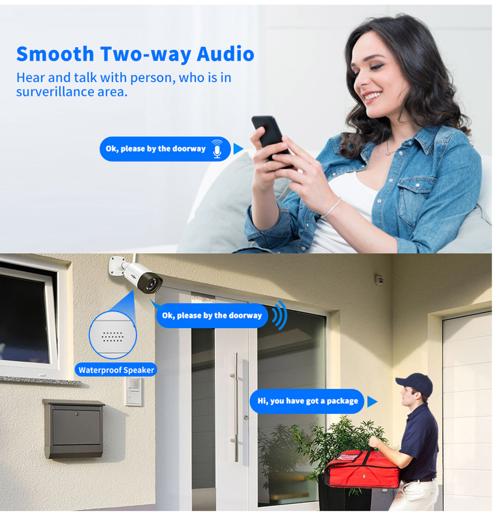 Hiseeu Wireless 8CH 4PCS 3MP Two-Way Audio Security Outdoor & Bullet WIFI IP Cameras