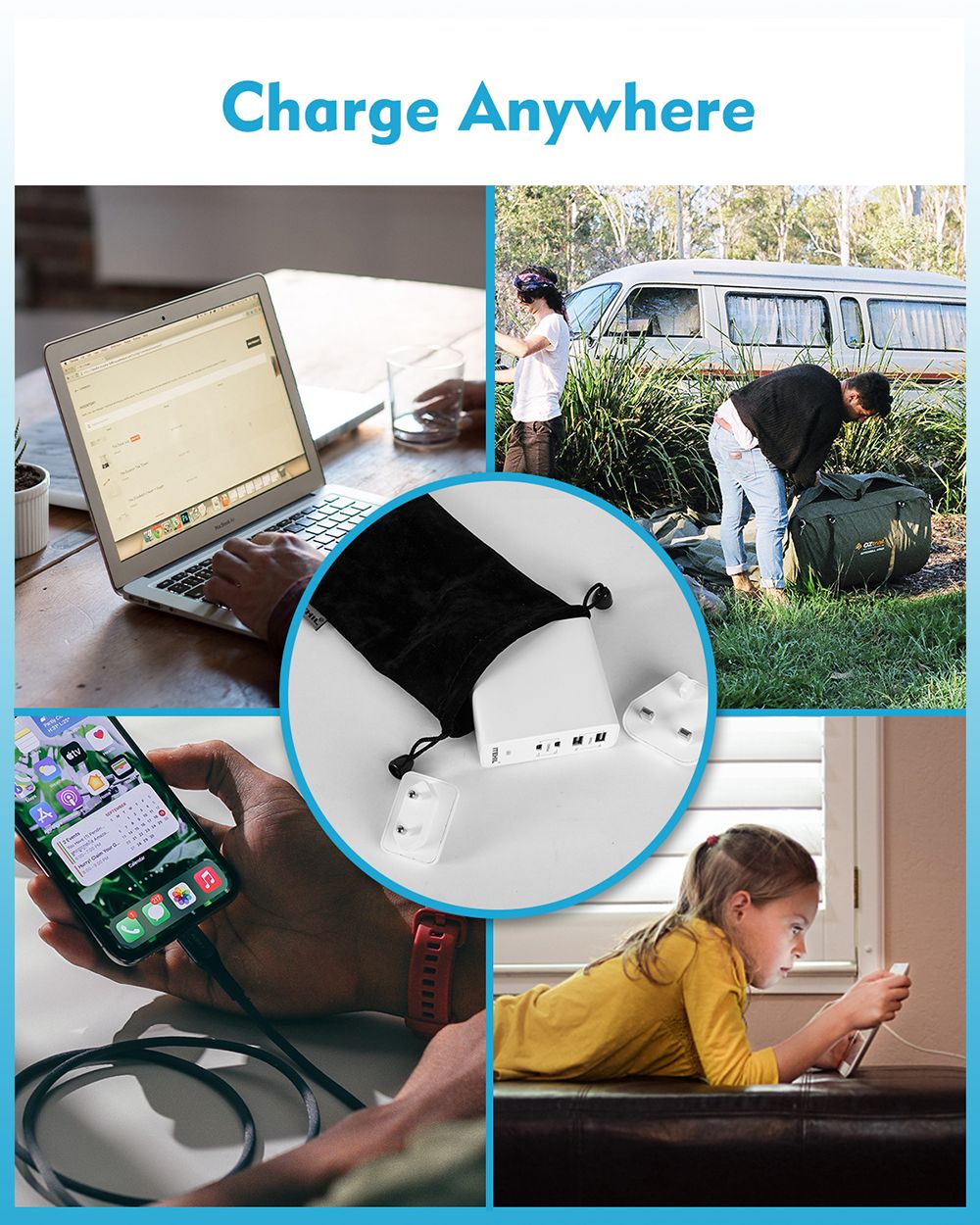 ITEHIL 100W Smart Fast Charger USB-C PD Wall Charger 4 Ports with EU Plug and UK Plug - White