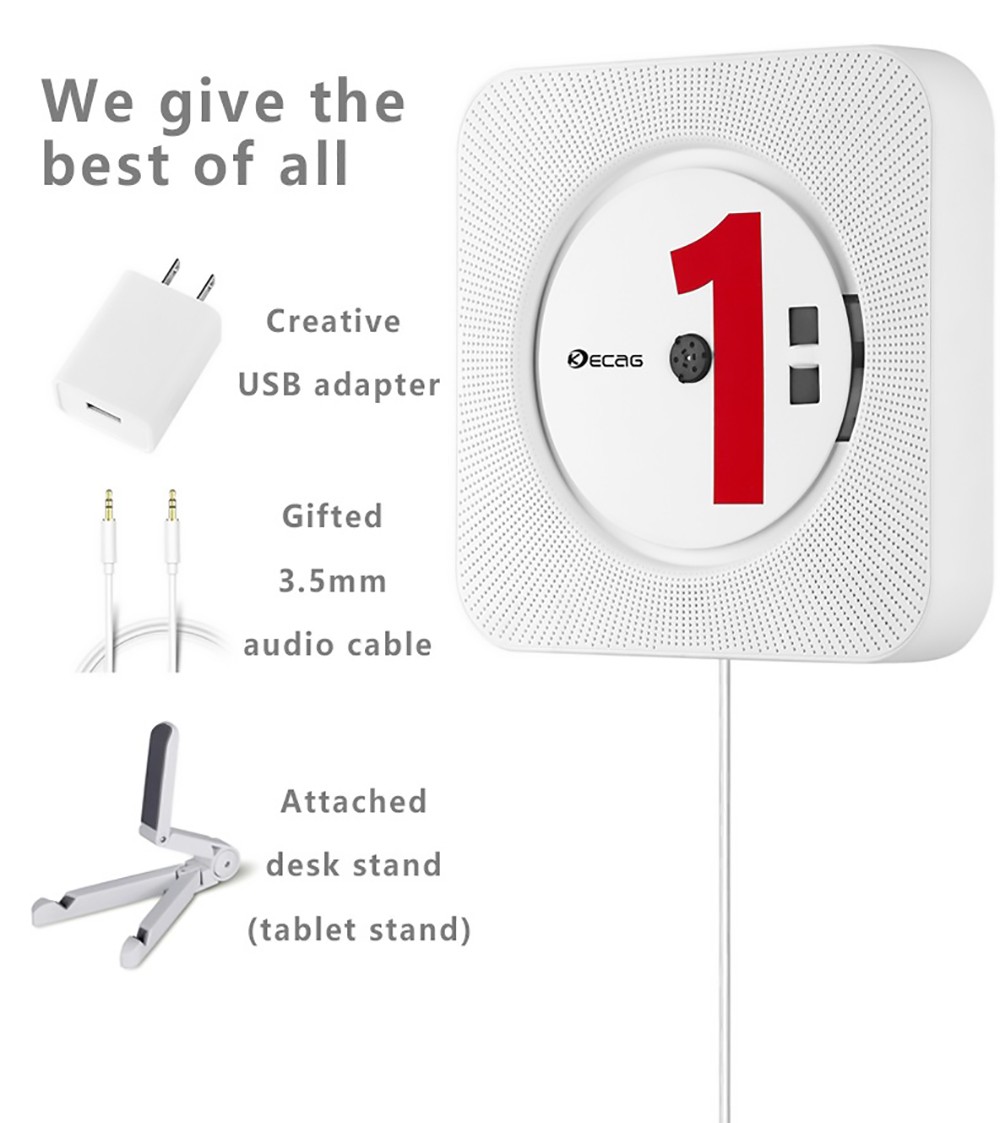 Kecag KC-808 Wall Mountable CD Player with Bluetooth with Remote Control FM Radio MP3 Headphone Jack USB - Blue