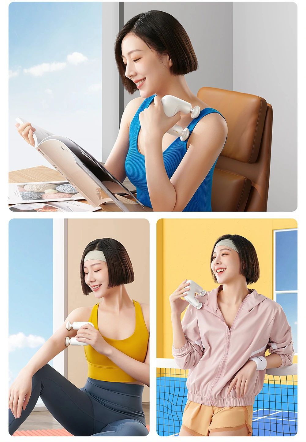 Momoda Mini U-shaped Massage Gun Double-head Massage Mute Massager 3-speed High-frequency Vibration Intelligent Sensing