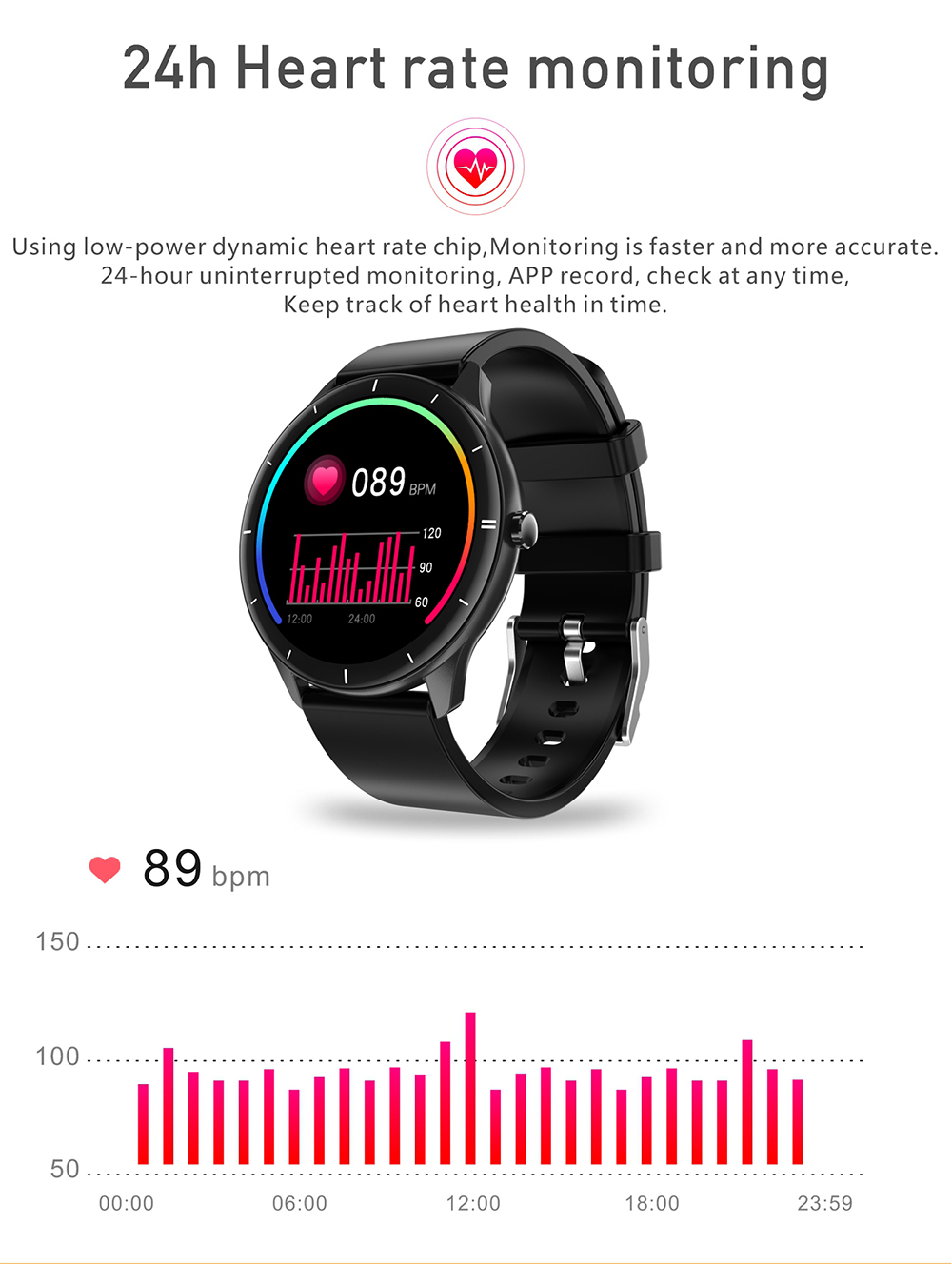 Makibes Q21 Smartwatch 1.28'' Touch Screen Heart Rate SpO2 BP Monitor - Black