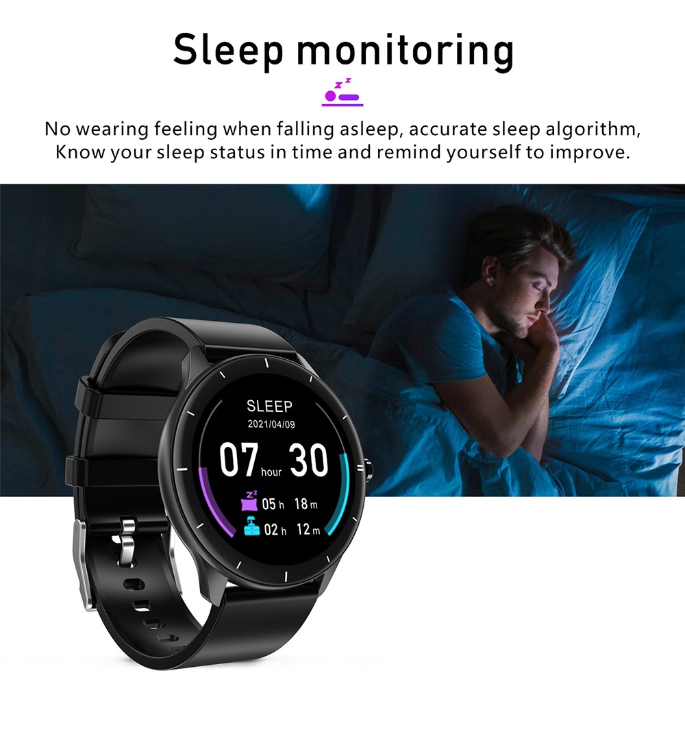 Makibes Q21 Smartwatch 1.28'' Touch Screen Heart Rate SpO2 BP Monitor - Black
