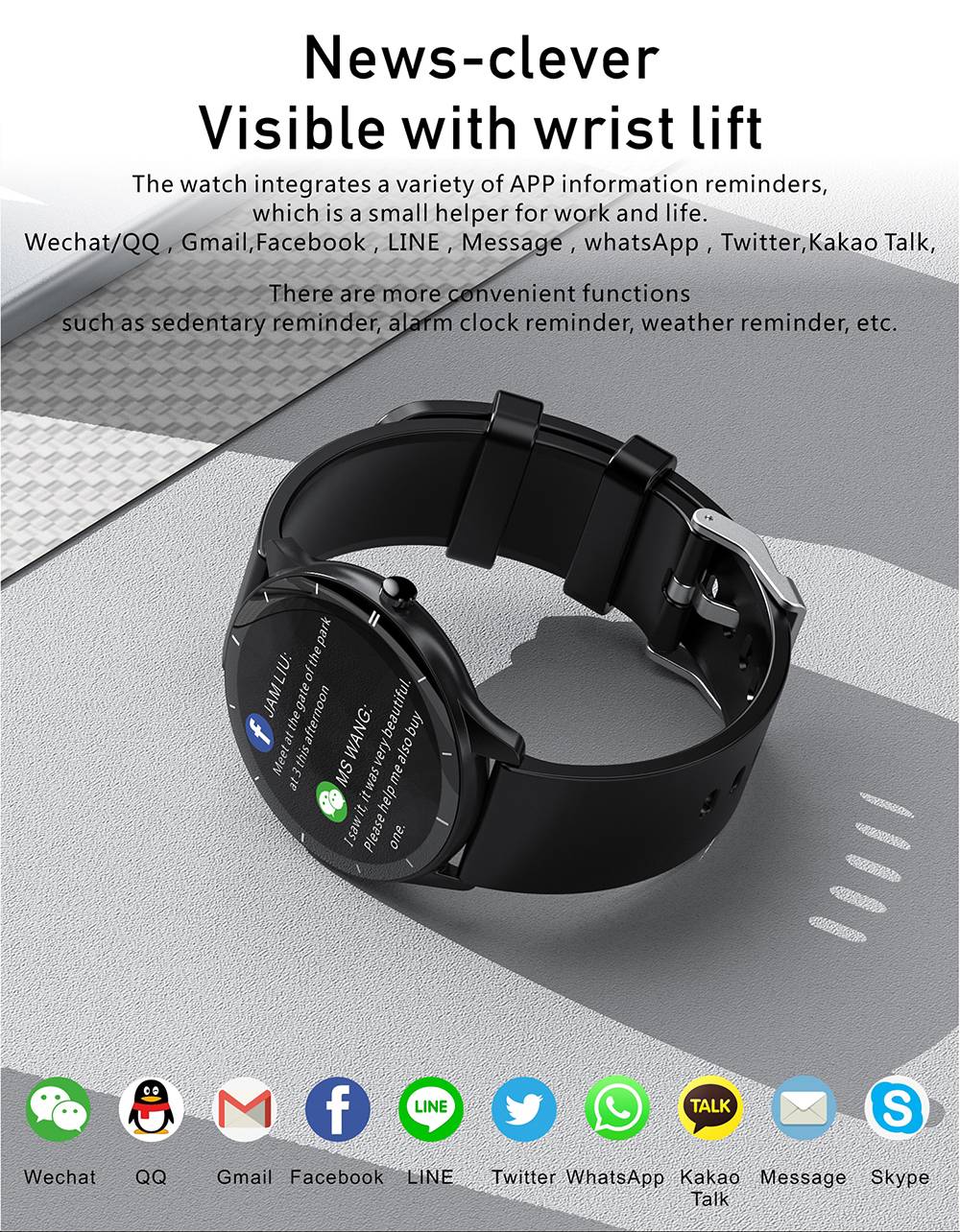 Makibes Q21 Smartwatch 1.28'' Touch Screen Heart Rate SpO2 BP Monitor - Black