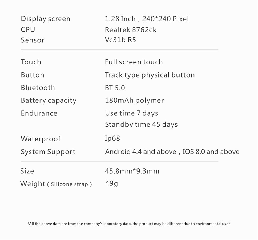 Makibes Q21 Smartwatch 1.28'' Touch Screen Heart Rate SpO2 BP Monitor - Black