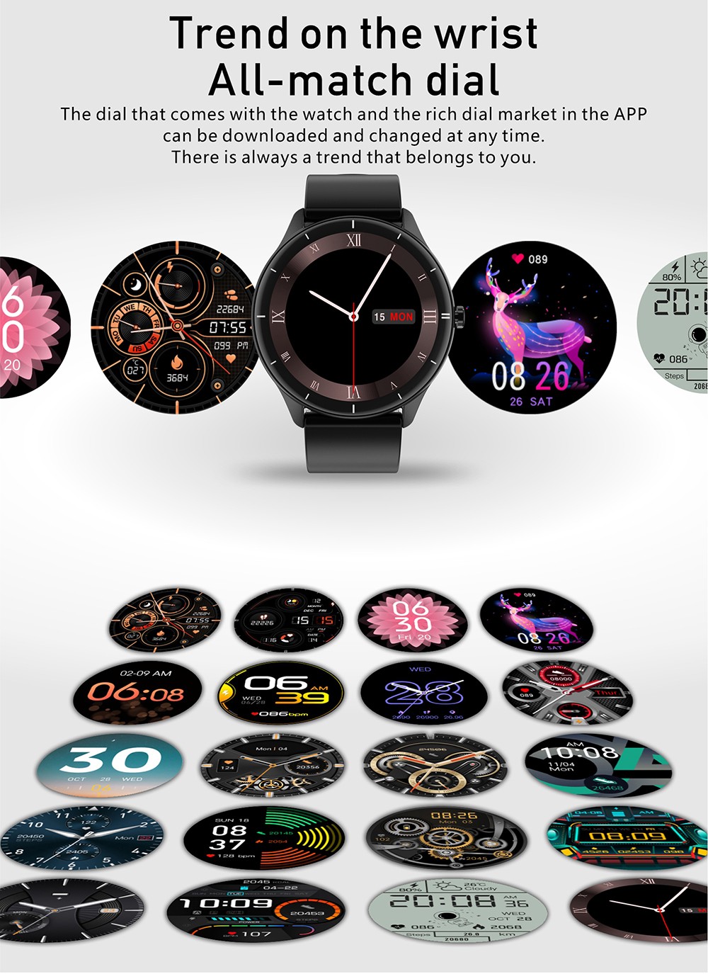 Makibes Q21 Smartwatch 1.28'' Touch Screen Heart Rate SpO2 BP Monitor - Black