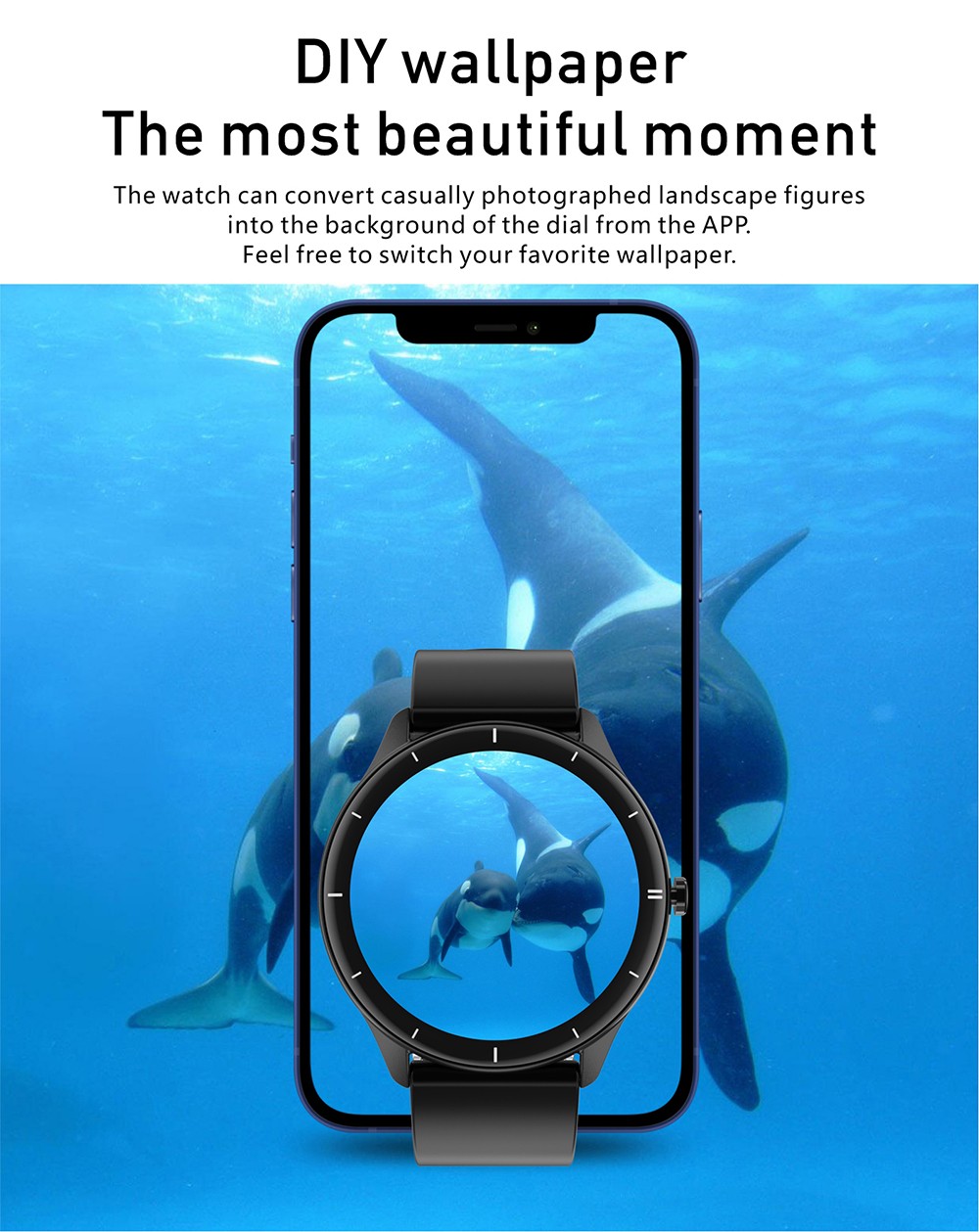 Makibes Q21 Smartwatch 1.28'' Touch Screen Heart Rate SpO2 BP Monitor - Black