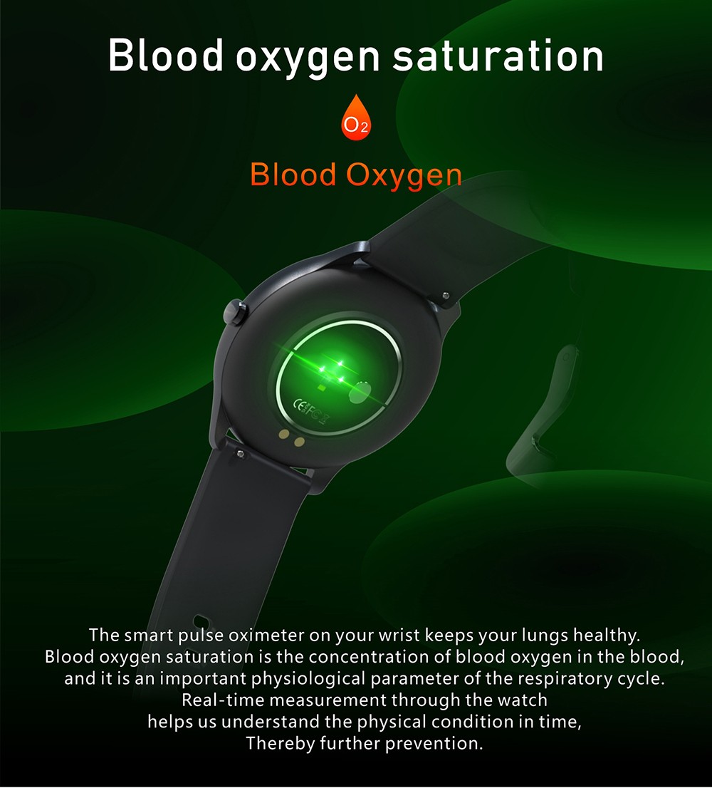 Makibes Q21 Smartwatch 1.28'' Touch Screen Heart Rate SpO2 BP Monitor - Black