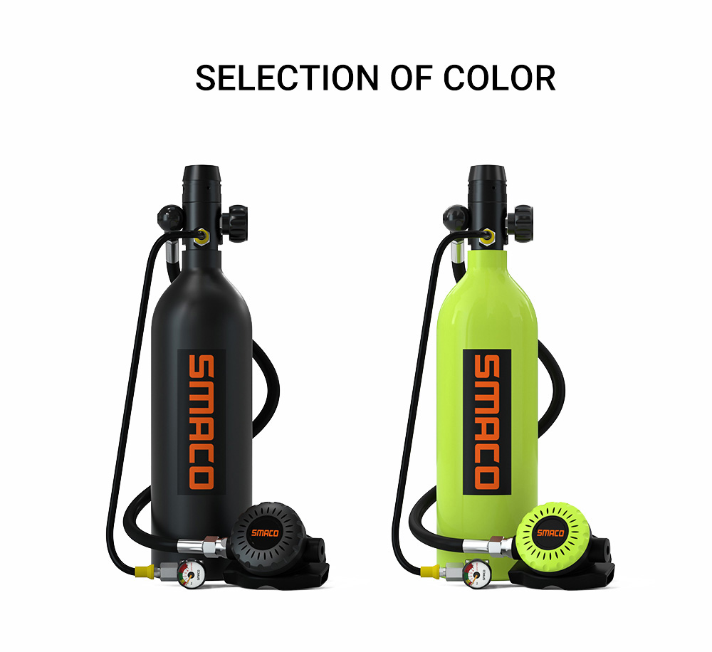 SMACO S400MAX Scuba Tank Diving Gear for Diver 1L Mini Scuba Tank Oxygen Cylinder with 15-20 Mins Emergency Backup Black