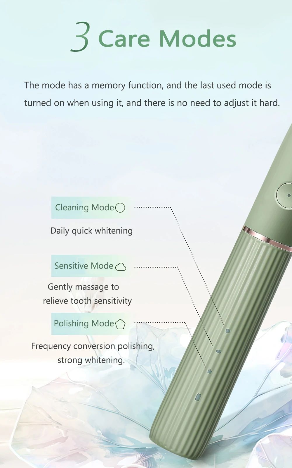 SOOCAS D2 Sonic Electric Toothbrush UVC Disinfect IPX7 Waterproof USB Rechargeable with 3 Brushing Mode - Green