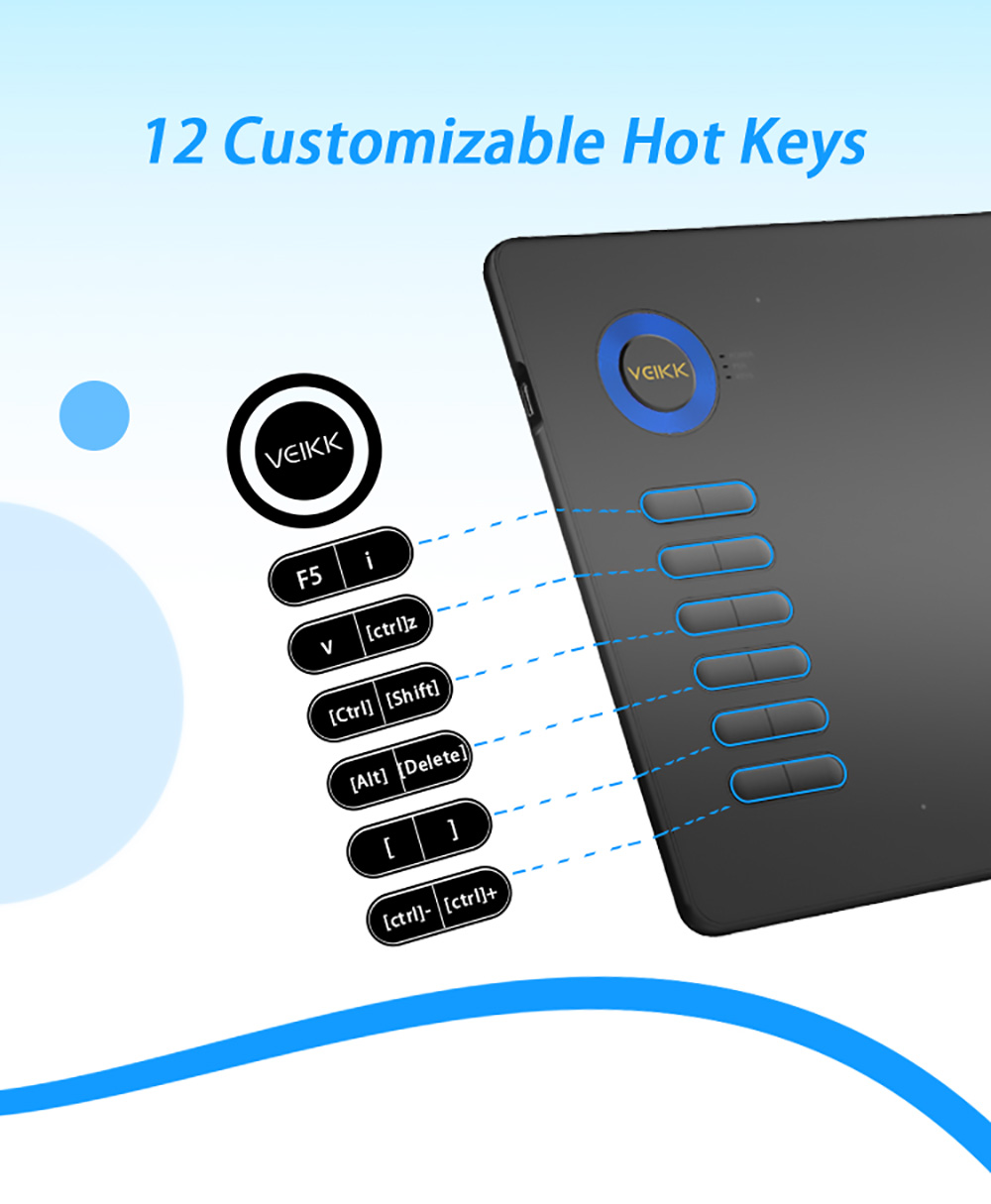 VEIKK A15 Pen Tablet 10x6'' 12 Shortcut Keys Support Windows Android Mac Linux for Professional Designer - Blue