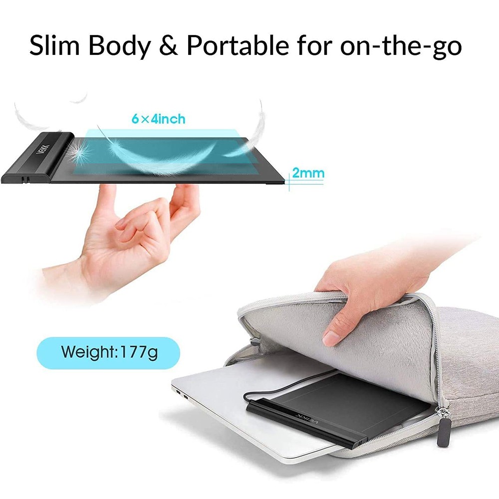 VEIKK S640 Pen Tablet 6x4'' Active Area 2mm Ultra-thin Support with Windows Android Mac for Drawing & Game OSU