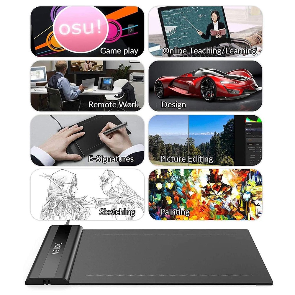 VEIKK S640 Pen Tablet 6x4'' Active Area 2mm Ultra-thin Support with Windows Android Mac for Drawing & Game OSU