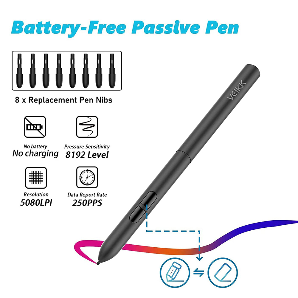 VEIKK S640 Pen Tablet 6x4'' Active Area 2mm Ultra-thin Support with Windows Android Mac for Drawing & Game OSU