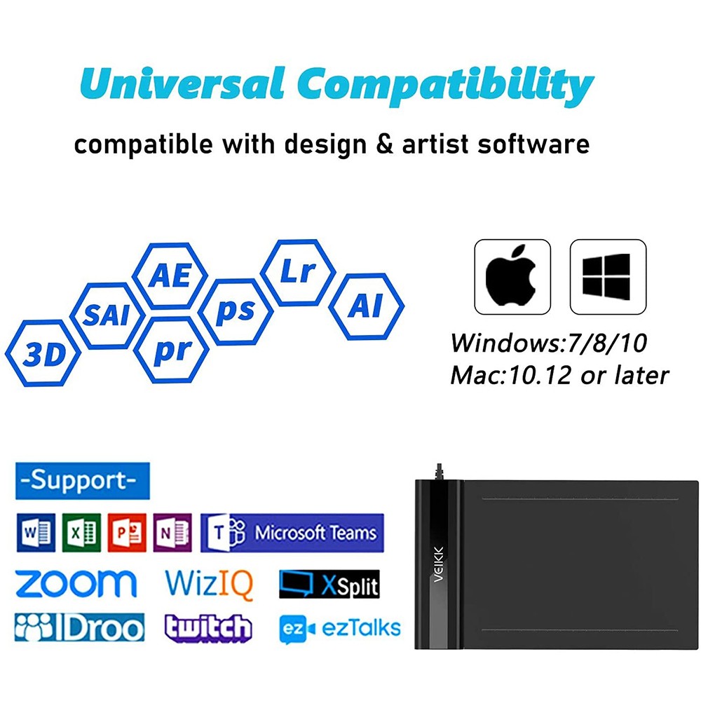 VEIKK S640 Pen Tablet 6x4'' Active Area 2mm Ultra-thin Support with Windows Android Mac for Drawing & Game OSU