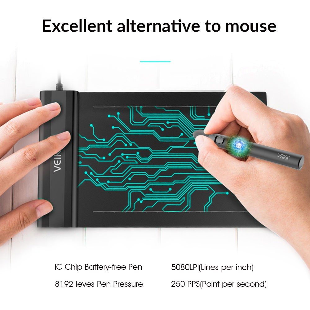 VEIKK S640 Pen Tablet 6x4'' Active Area 2mm Ultra-thin Support with Windows Android Mac for Drawing & Game OSU