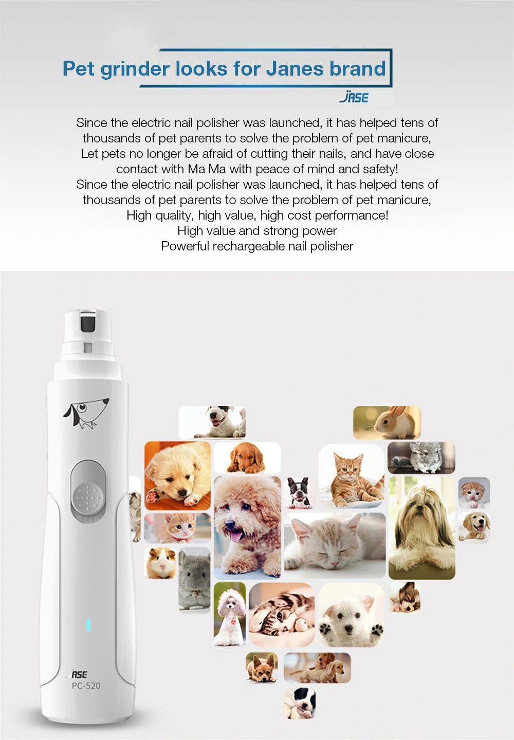 XIAOMI YOUPIN JASE PC-520 Pet Electric Nail Polisher USB Charging Nail Clippers Cat Paws Grooming Grinding Machine
