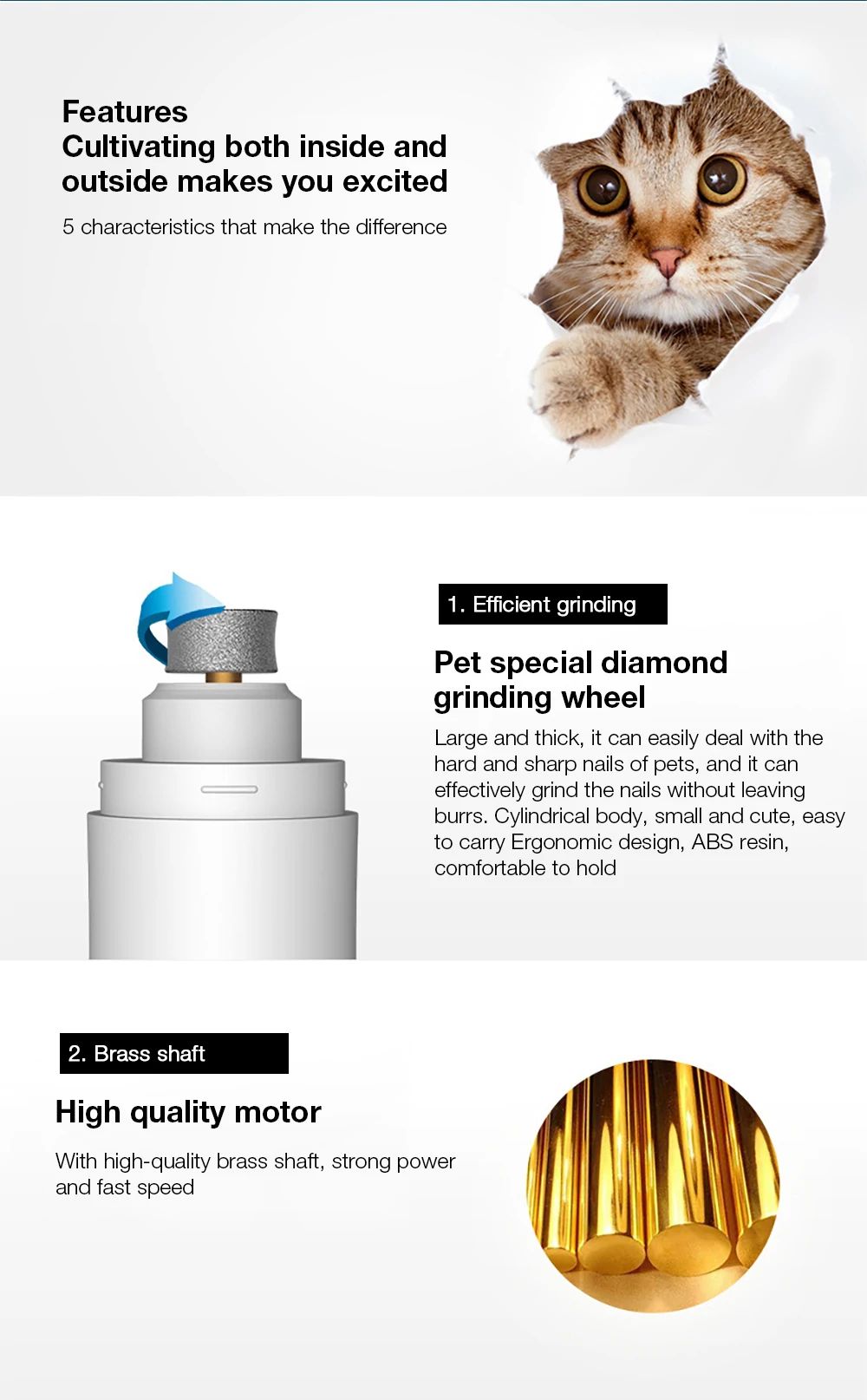 XIAOMI YOUPIN JASE PC-520 Pet Electric Nail Polisher USB Charging Nail Clippers Cat Paws Grooming Grinding Machine