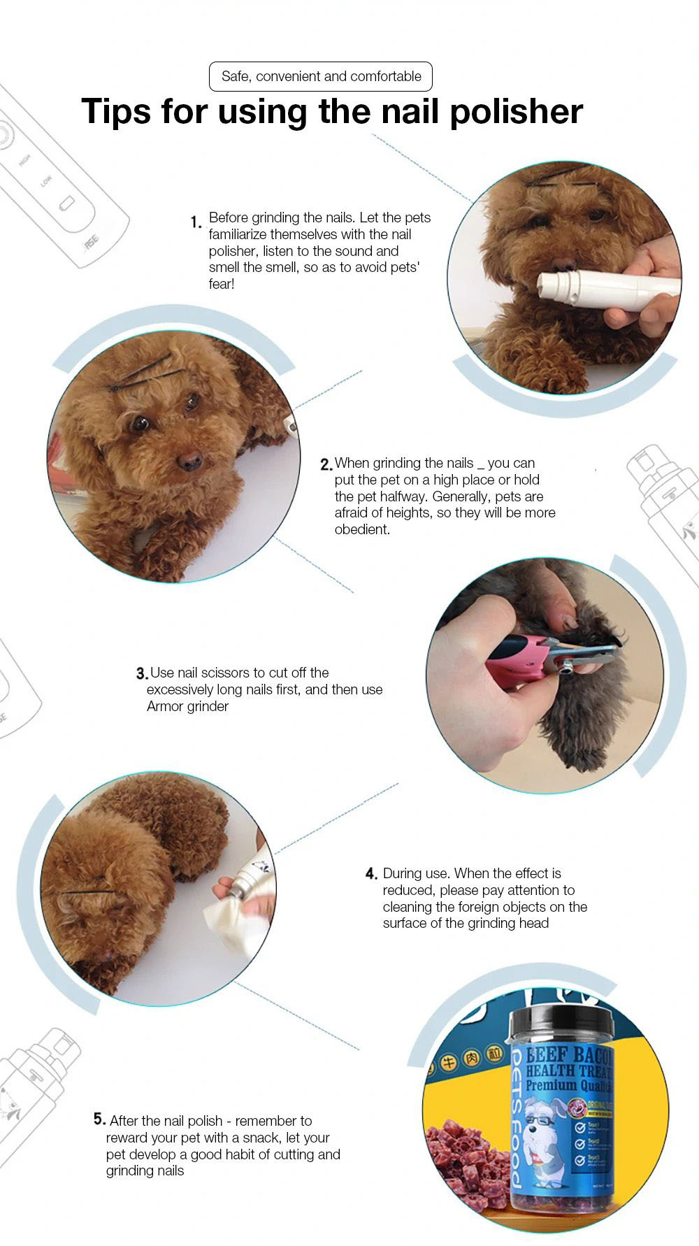 XIAOMI YOUPIN JASE PC-520 Pet Electric Nail Polisher USB Charging Nail Clippers Cat Paws Grooming Grinding Machine