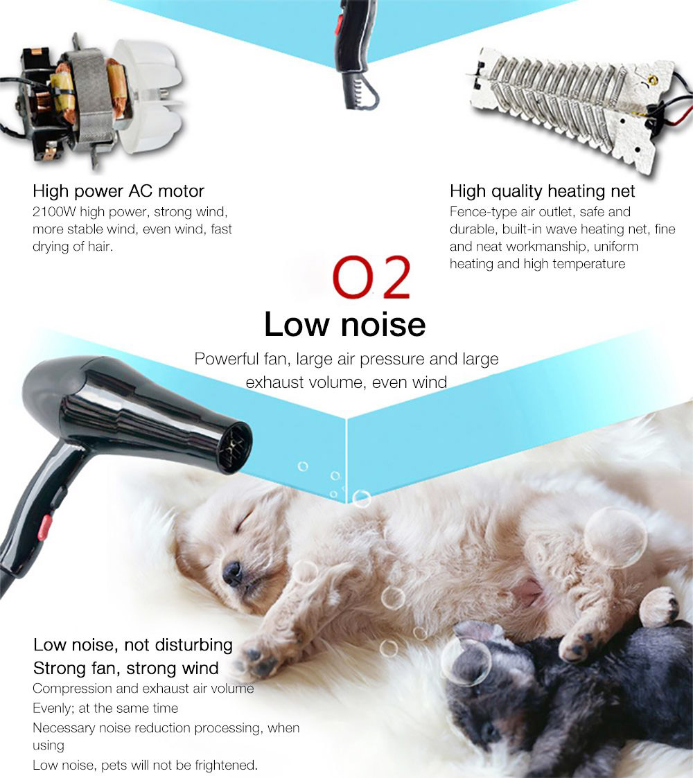 XIAOMI YOUPIN JASE PD-6800 2100W Dog Hair Dryer 6 Modes Water blower Charging Cat Grooming Low Noise - Black