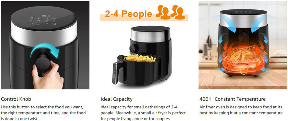Yoma AF5 Mini 2.6QT Air Fryer Healthy Frying Cooker Low Fat Oil Free Kitchen Oven Timer