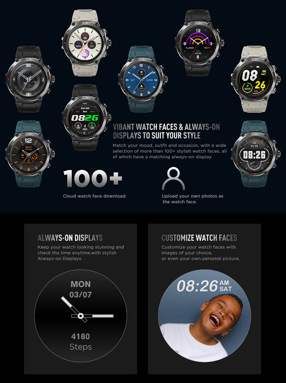 Zeblaze Stratos 2 Smartwatch 1.3'' AMOLED Display 24 Health Monitor BEIDOU GPS 5 ATM Waterproof Men's Watch - Black