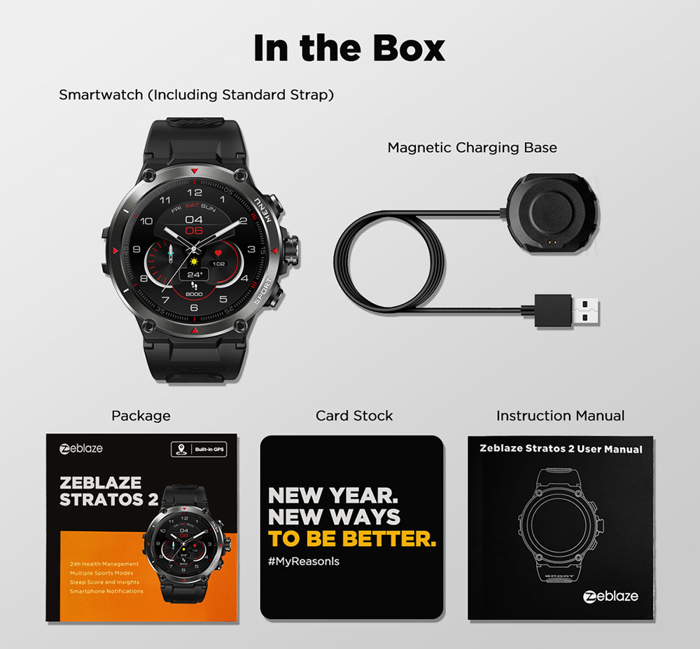 Zeblaze Stratos 2 Smartwatch 1.3'' AMOLED Display 24 Health Monitor BEIDOU GPS 5 ATM Waterproof Men's Watch - Black