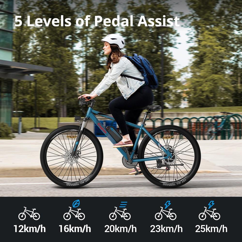ELEGLIDE M1 Upgraded Version Electric Bike 27.5 inch Mountain Urban Bicycle 250W Hall Brushless Motor SHIMANO Shifter 21 Speeds 36V 7.5Ah Removable Battery 25km/h Max speed up to 65km Max Range IPX4 Aluminum alloy Frame Dual Disk Brake - Dark Blue