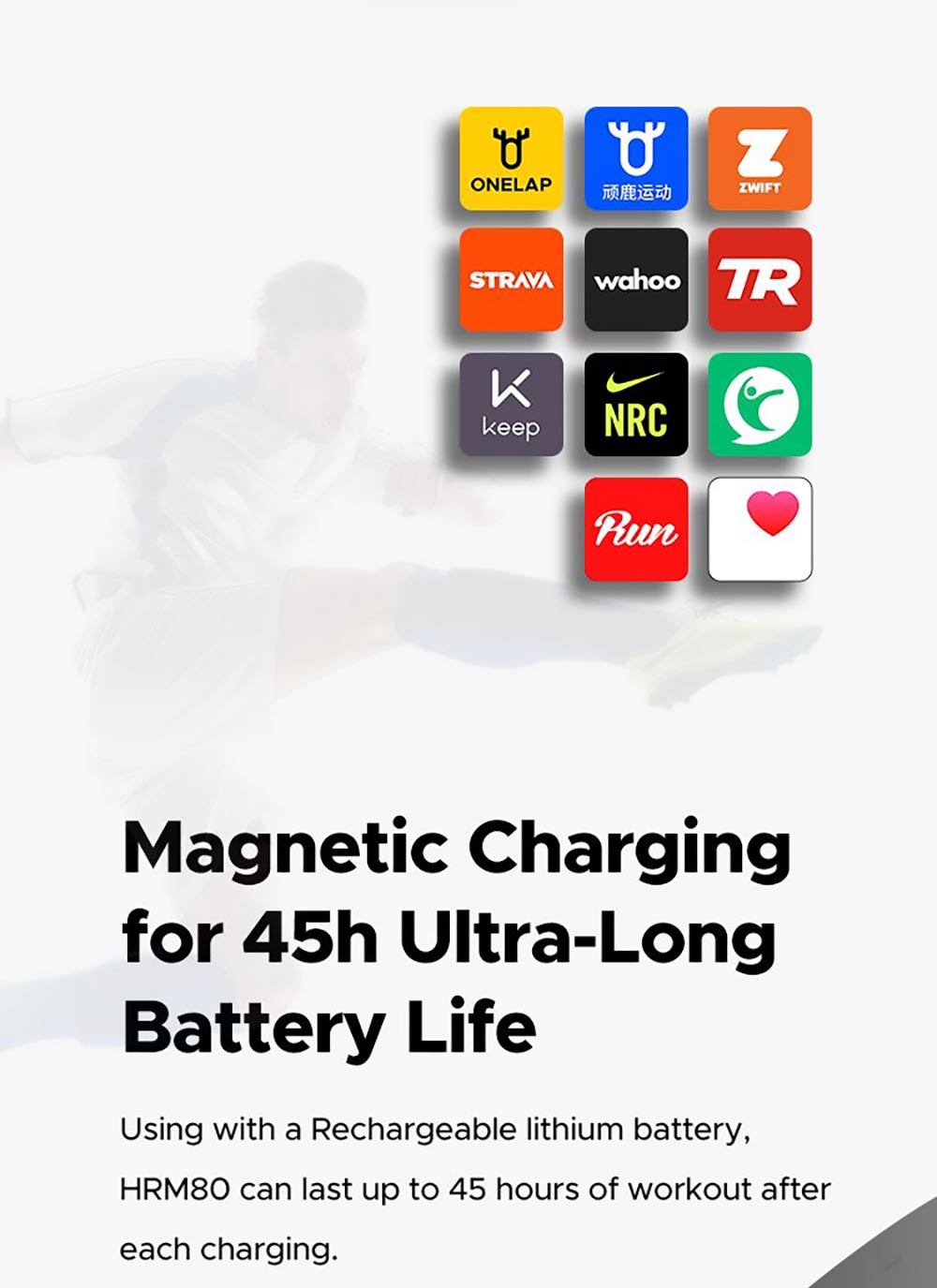Magene HRM80 Armband Heart Rate Monitor Rechargeable ANT+/Bluetooth Connection IP67 Waterproof Support Fitness APPs