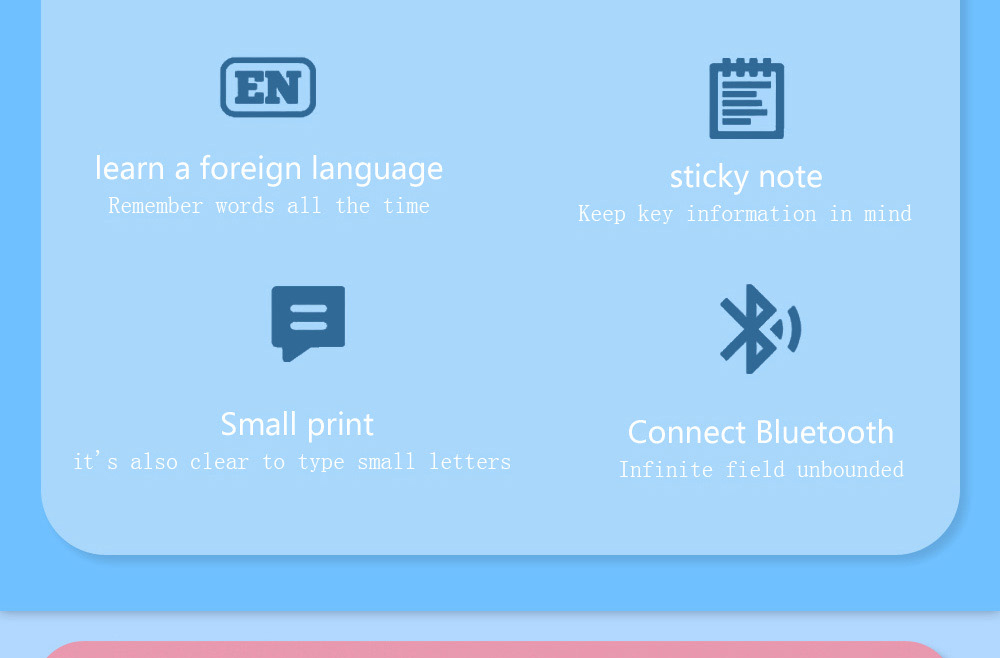 Portable Mini Printer Thermal Bluetooth Wireless with 5 Rolls of Printing Pater and Adhesive Tape, 3 Rolls of Colorful Print Paper, Sticker - Blue