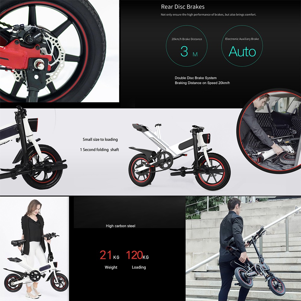 Dohiker Y-1 10Ah 36V 350W 14 Inches Moped Electric Bike Smart Folding Bike 25km/h Max Speed 50-60km Mileage - Red