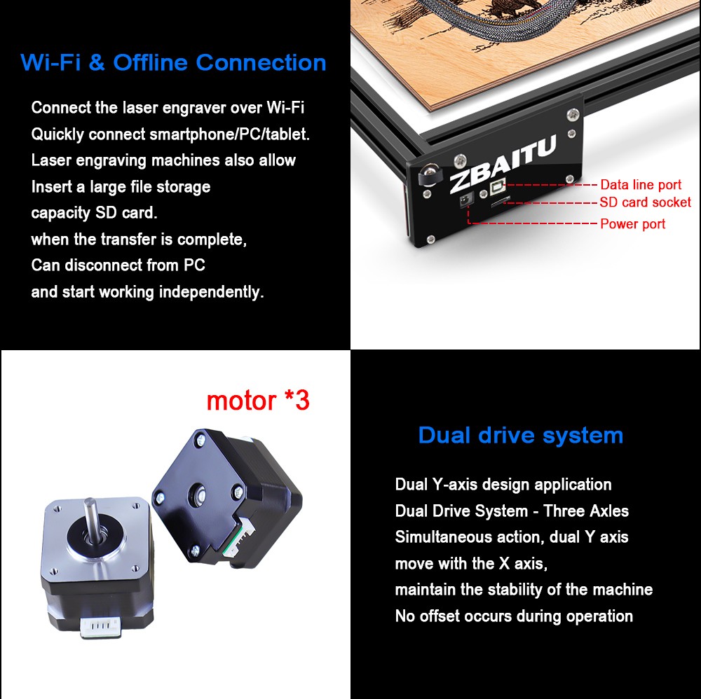 ZBAITU M37 FF80 EAIR 10W CNC Laser Engraving Cutting Machine With 32-Bit Motherboard, WiFi Offline Control