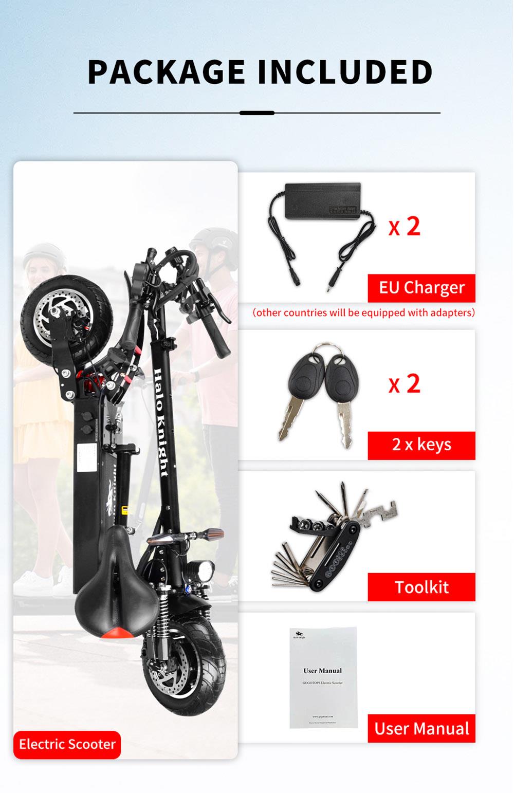 Halo Knight T104 Road Electric Scooter 52V 2000W 28Ah Battery 60km Range 65km/h Max Speed 150kg Load