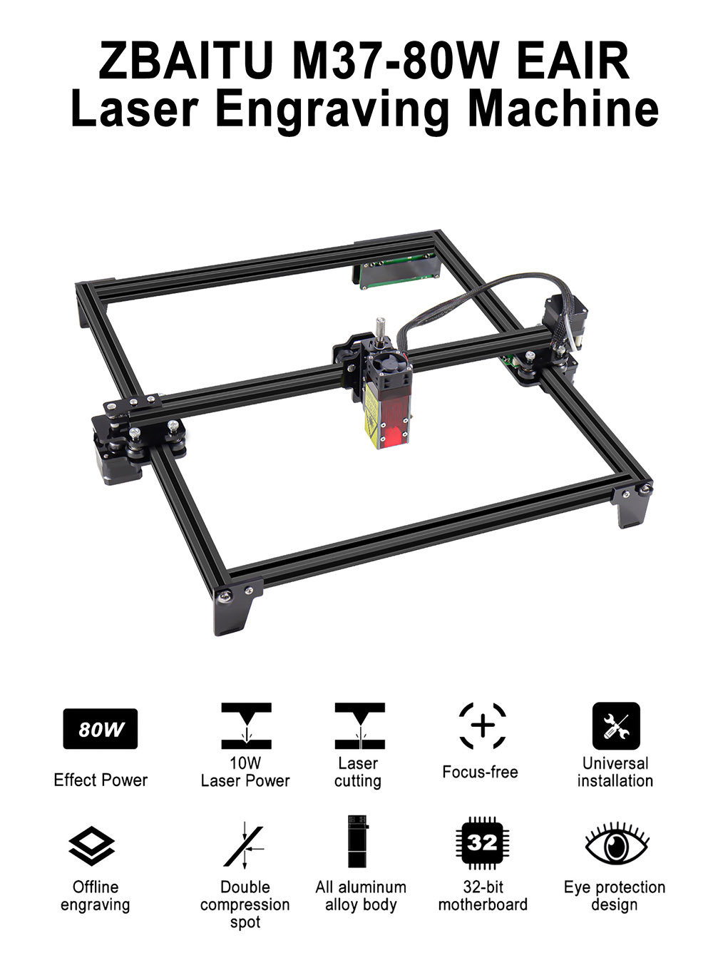 ZBAITU M37 FF80 EAIR 10W CNC Laser Engraving Cutting Machine With 32-Bit Motherboard, WiFi Offline Control