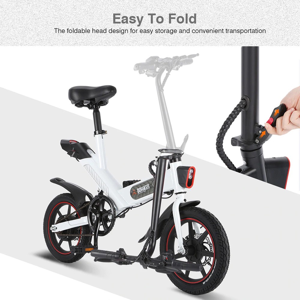 Dohiker Y-1 10Ah 36V 350W 14 Inches Moped Electric Bike Smart Folding Bike 25km/h Max Speed 50-60km Mileage - Red
