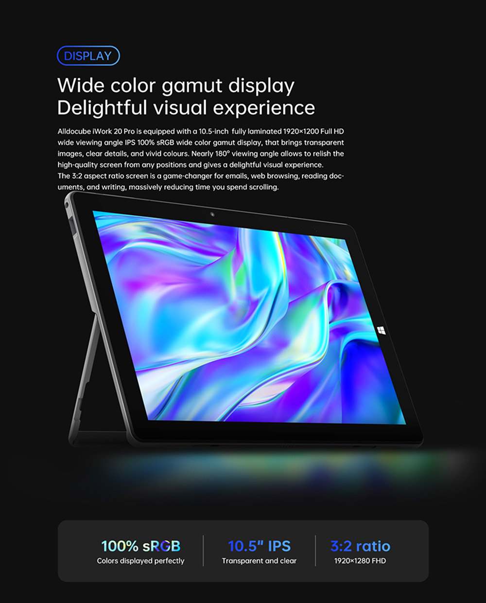 ALLDOCUBE iWork 20 Pro Tablet PC 10.5'' IPS Screen Intel N4120 8GB RAM 128GB ROM Support 4K Video Windows 10 - EU Plug