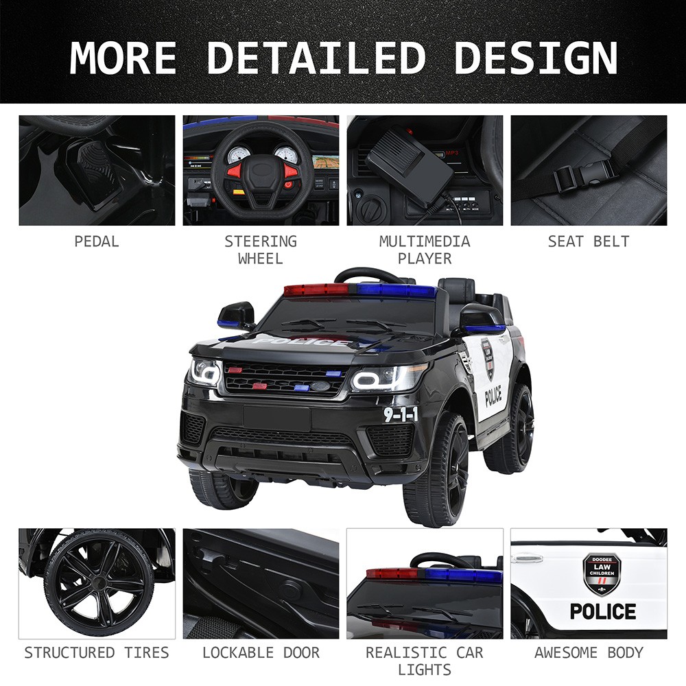 Children's Electric Ride On Car 2 Seats, 2.4 GHz Remote Control, 2 Speeds Soft Start with MP3 Horn 5 Headlights - Black