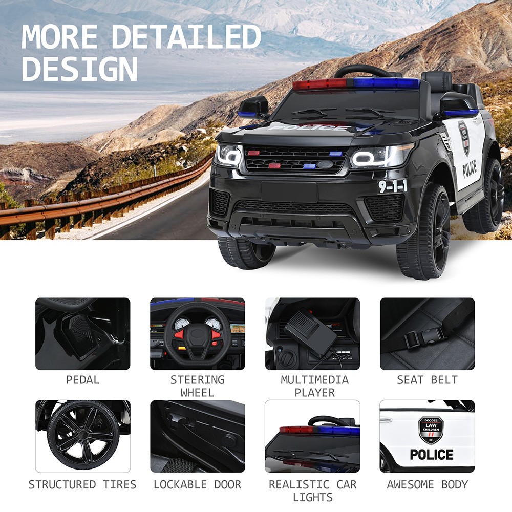 Children's Electric Ride On Car 2 Seats, 2.4 GHz Remote Control, 2 Speeds Soft Start with MP3 Horn 5 Headlights - Black