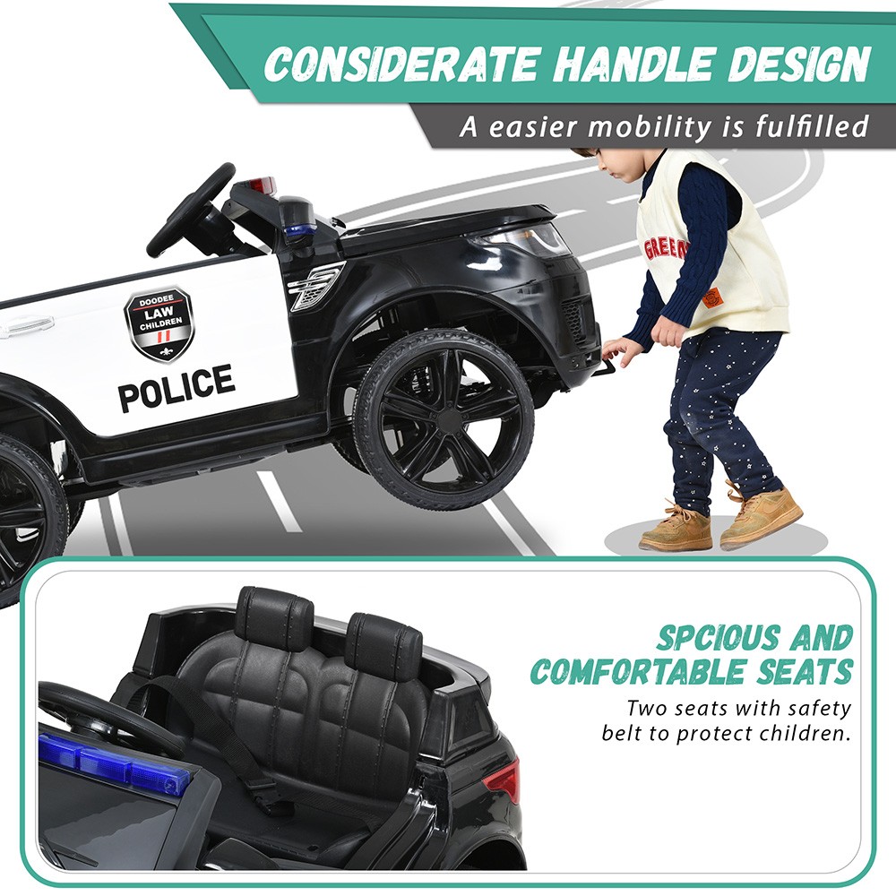 Children's Electric Ride On Car 2 Seats, 2.4 GHz Remote Control, 2 Speeds Soft Start with MP3 Horn 5 Headlights - Black