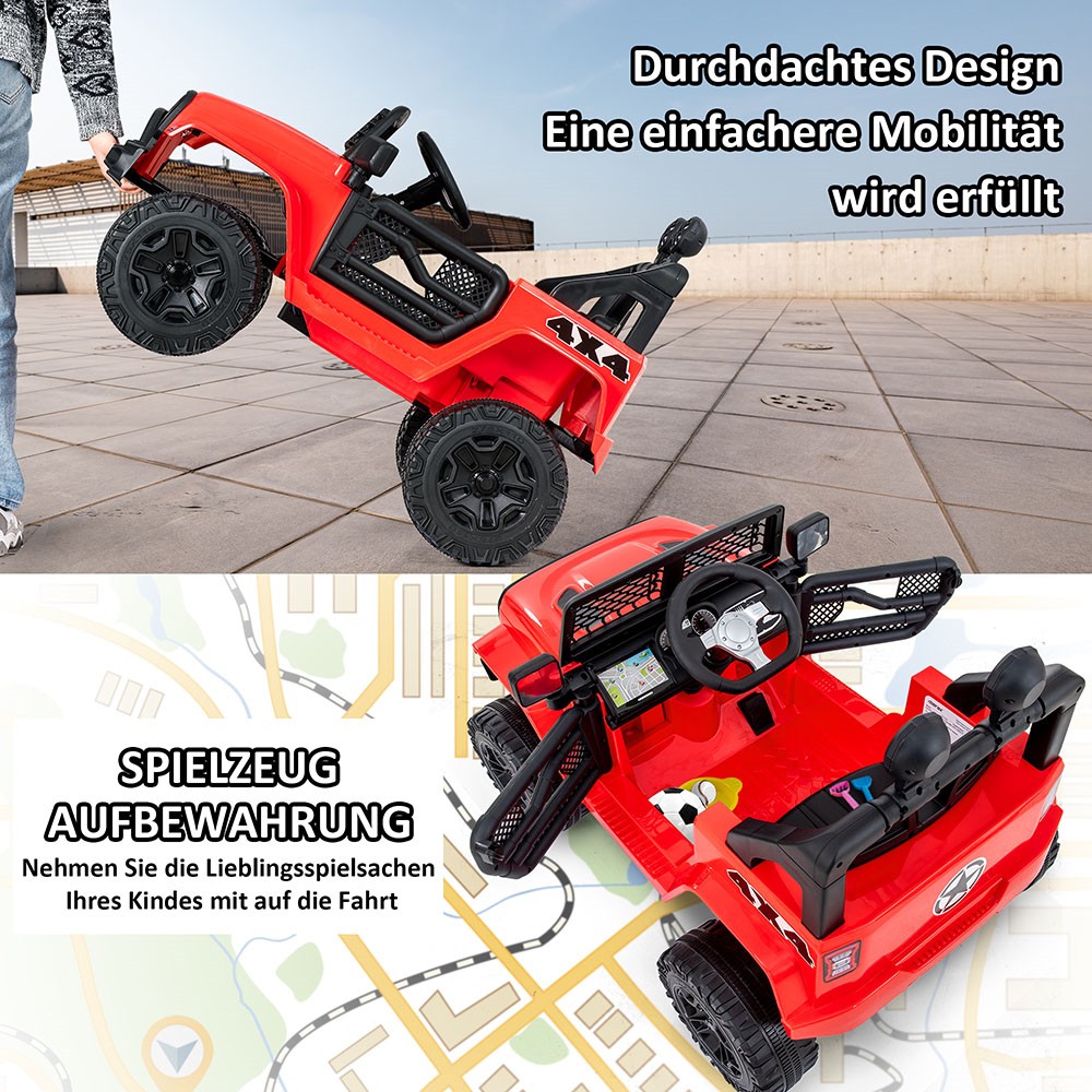 Children's Electric Ride On Car with 2 Seats 12V 2.4 Ghz Remote Control 2 Speed Soft Start Horn Front Light - Red