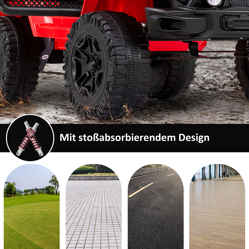 Children's Electric Ride On Car with 2 Seats 12V 2.4 Ghz Remote Control 2 Speed Soft Start Horn Front Light - Red