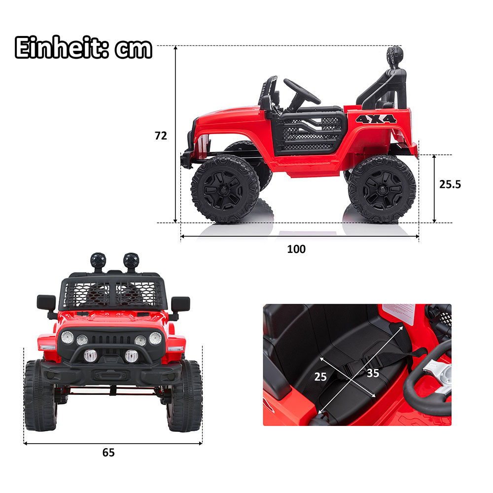 Children's Electric Ride On Car with 2 Seats 12V 2.4 Ghz Remote Control 2 Speed Soft Start Horn Front Light - Red