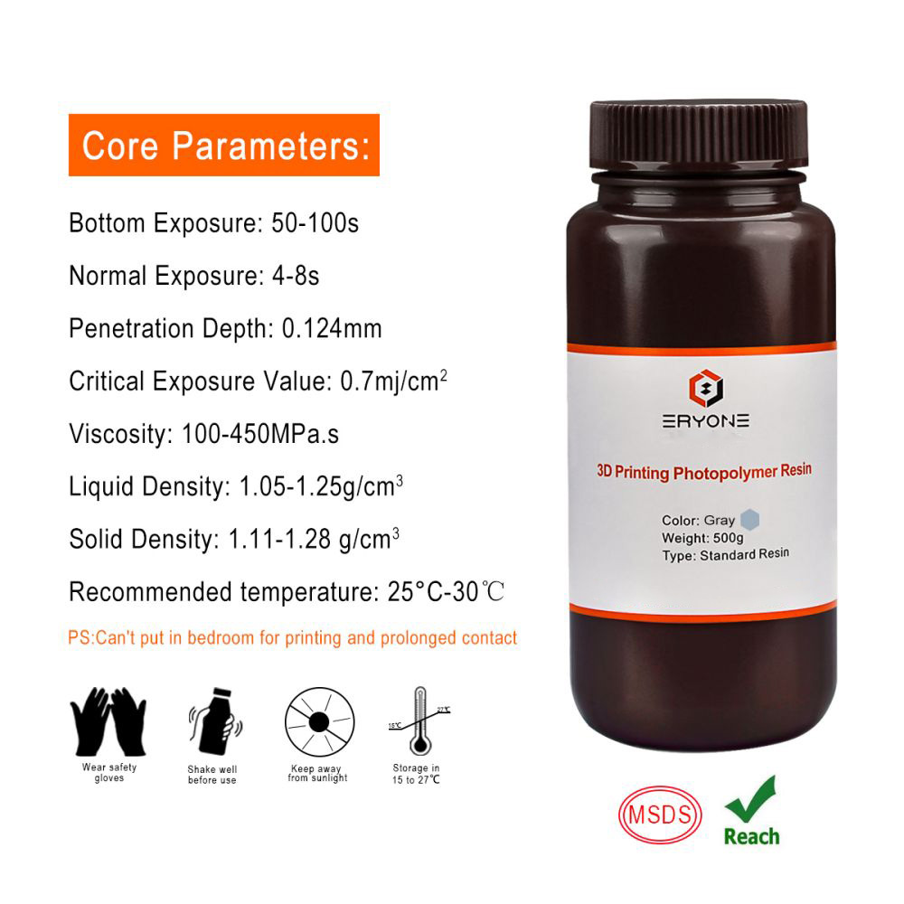 ERYONE 3D Printer Standard Resin Super Low Odor, General LCD UV-Curing Resin 405nm for LCD 3D Printing 500g Grey