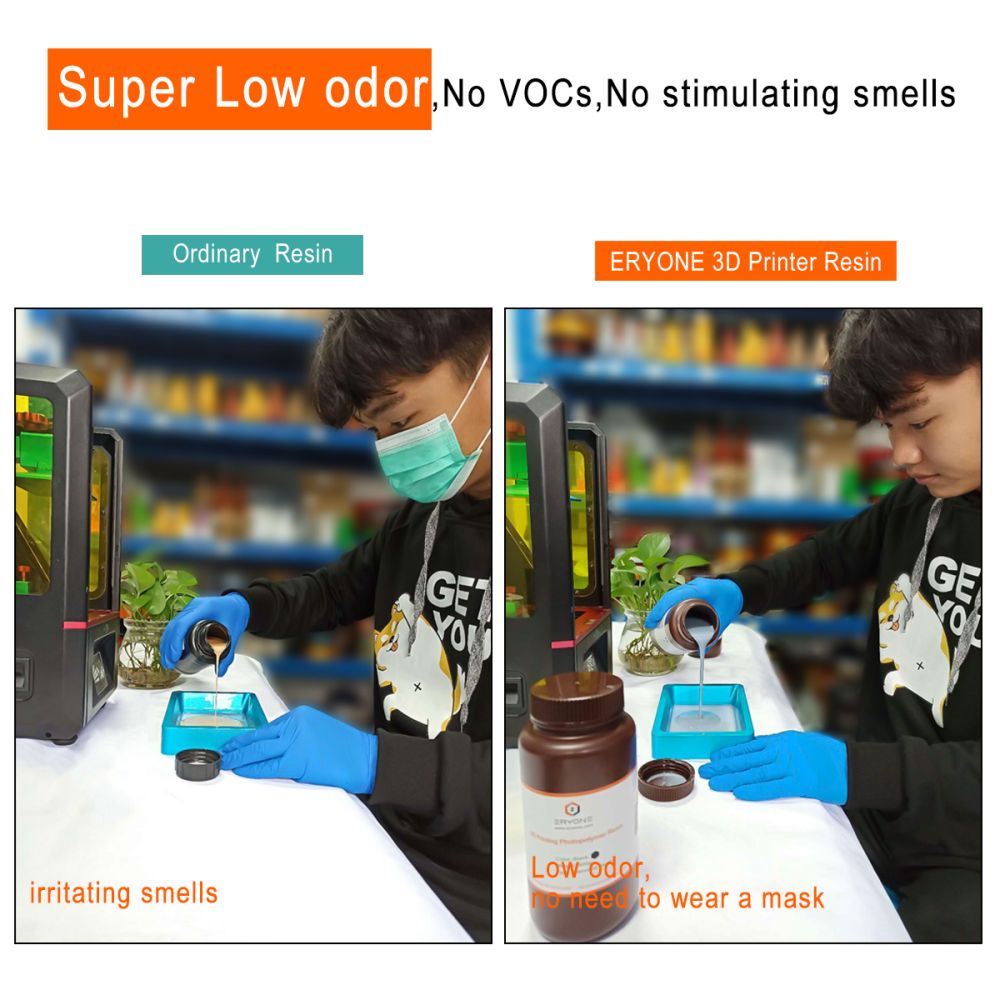 ERYONE 3D Printer Standard Resin Super Low Odor, General LCD UV-Curing Resin 405nm for LCD 3D Printing 500g Grey