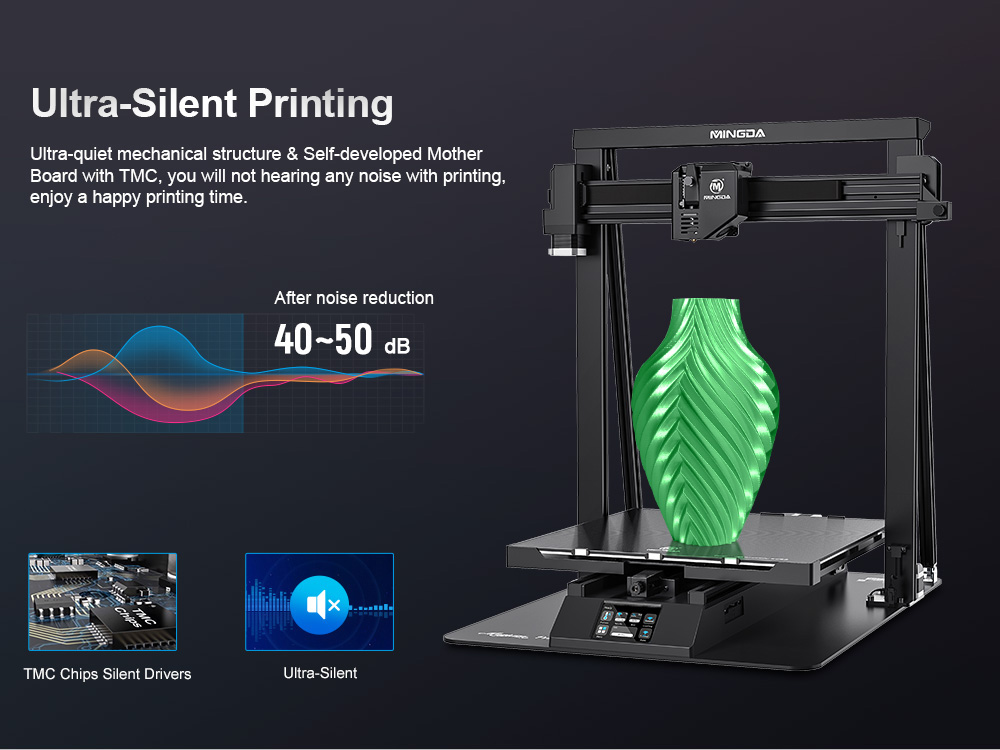 MINGDA Magician Pro 3D Printer, Auto Leveling Double Gears Direct Extrusion Resume Printing, Printing Size 400*400*400mm