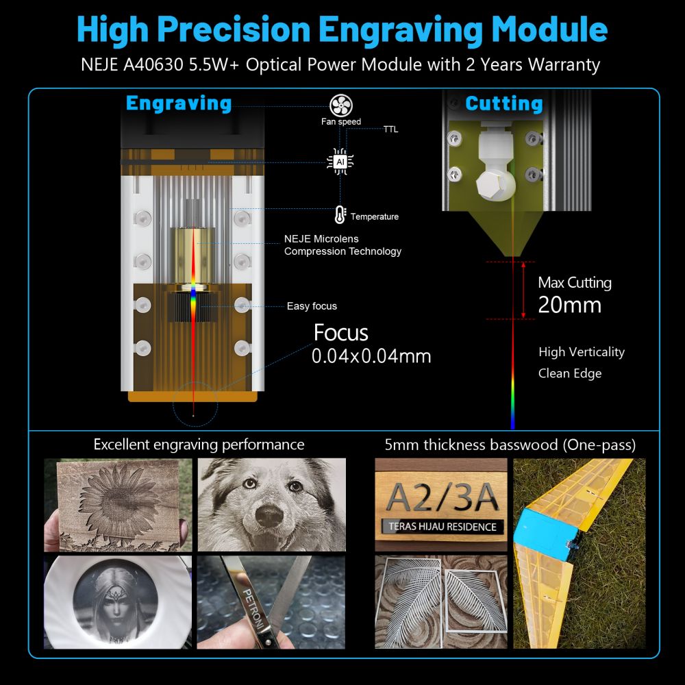 NEJE 3 Pro A40630 Laser Engraving Machine, CNC Engraver Wood Cutting Router Tool Desktop Wireless Logo Marking - EU Plug
