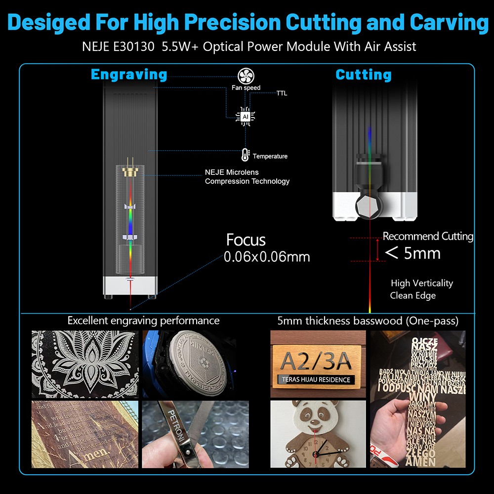NEJE 3 Pro E30130 Laser Engraving Machine, CNC Engraver Desktop Wireless Logo Marking Automatic Air Assist - EU Plug