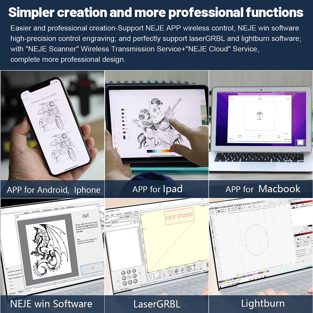 NEJE 3 Pro E30130 Laser Engraving Machine, CNC Engraver Desktop Wireless Logo Marking Automatic Air Assist - EU Plug