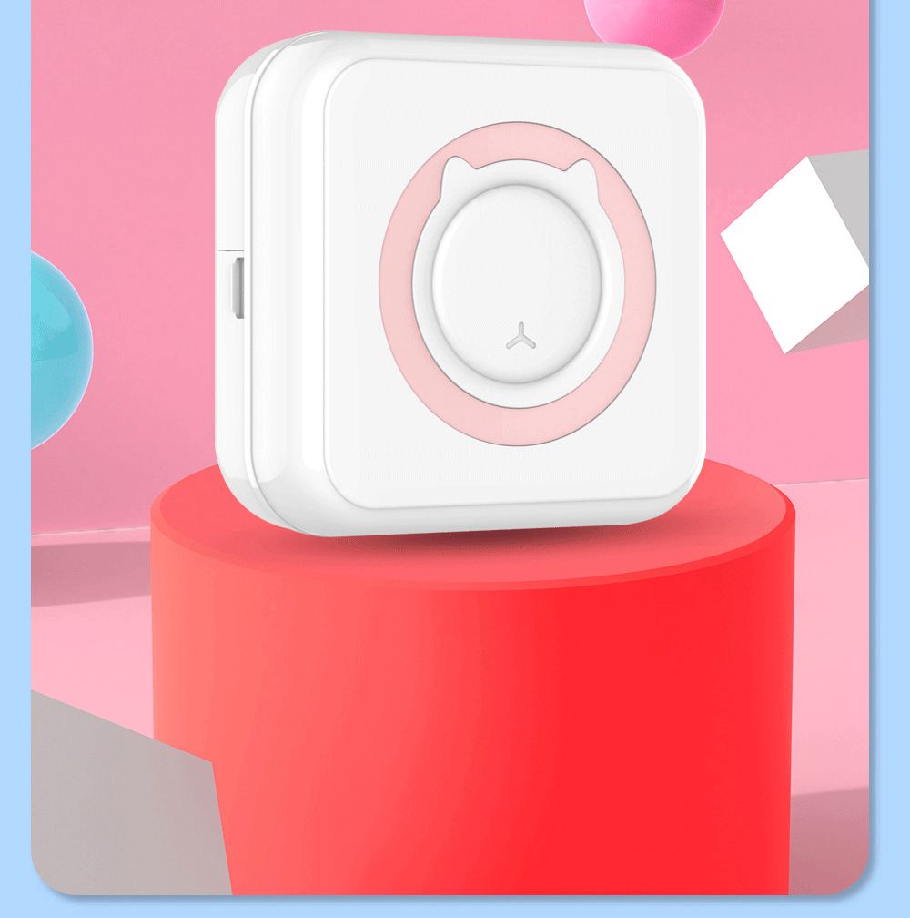 Portable Mini Printer Thermal Photo Printer Bluetooth Wireless with 10 Rolls of Adhesive Tape, Sticker - Pink