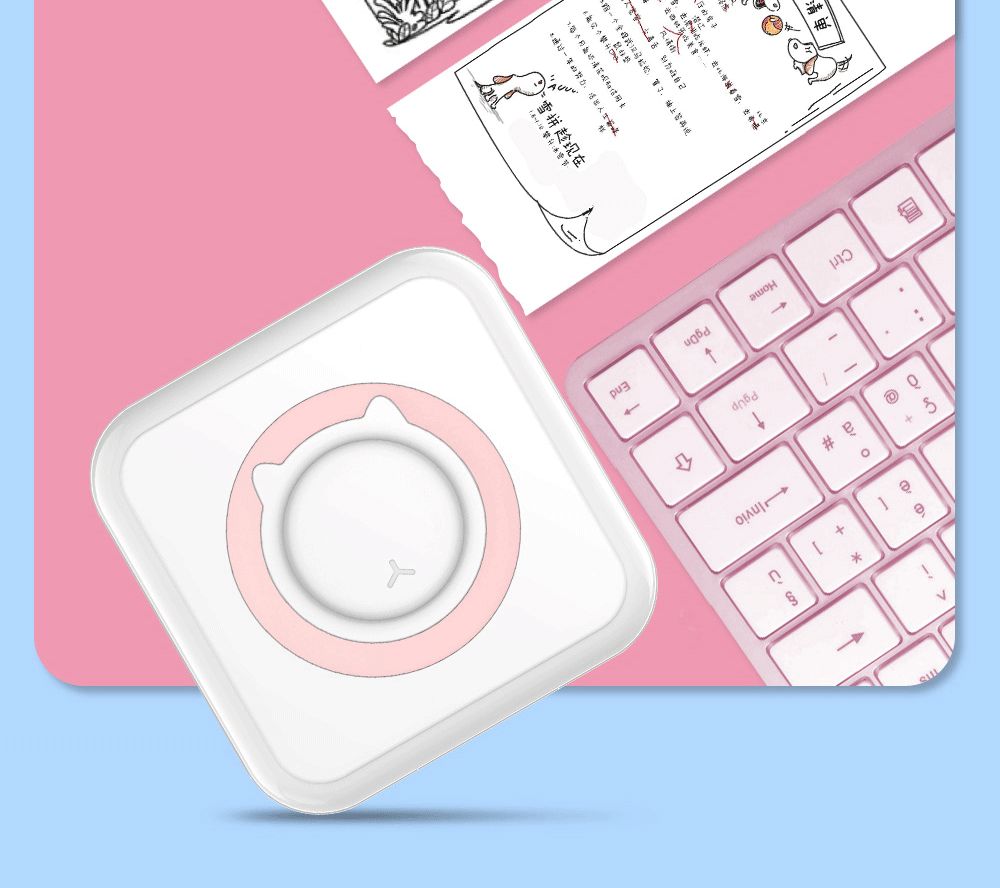 Portable Mini Printer Thermal Photo Printer Bluetooth Wireless with 10 Rolls of Printing Paper, Sticker - Pink